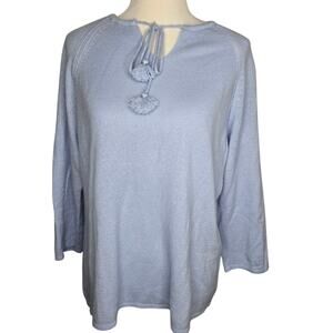 J. McLaughlin Sweater 100% Cashmere Light Blue XL Tassel Lightweight Long Sleeve